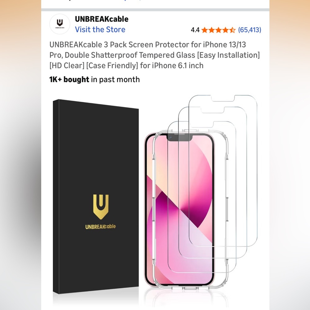 UNBREAKcable Tempered Glass Protective Screen for iPhone 13 / 13 Pro / 14. NEW